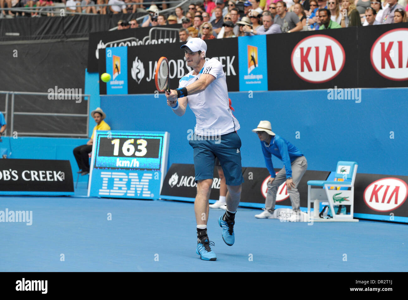Melbourne, Australien. 18. Januar 2014. Andy Murray aus Großbritannien in Aktion am sechsten Tag der Australian Open aus Melbourne Park. Bildnachweis: Aktion Plus Sport/Alamy Live-Nachrichten Stockfoto