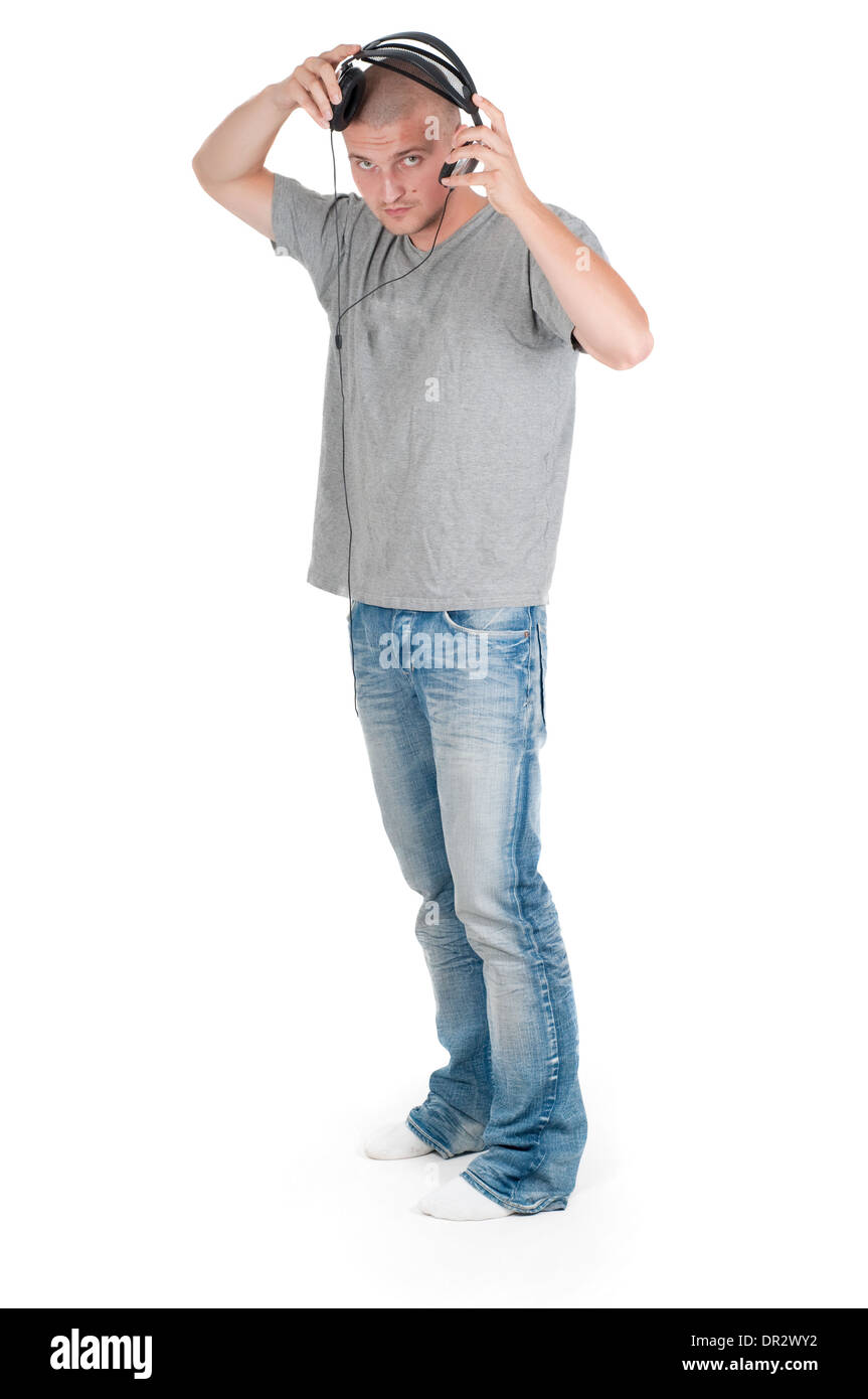 Mann im Kopfhörer gerade auf Sie Stockfoto