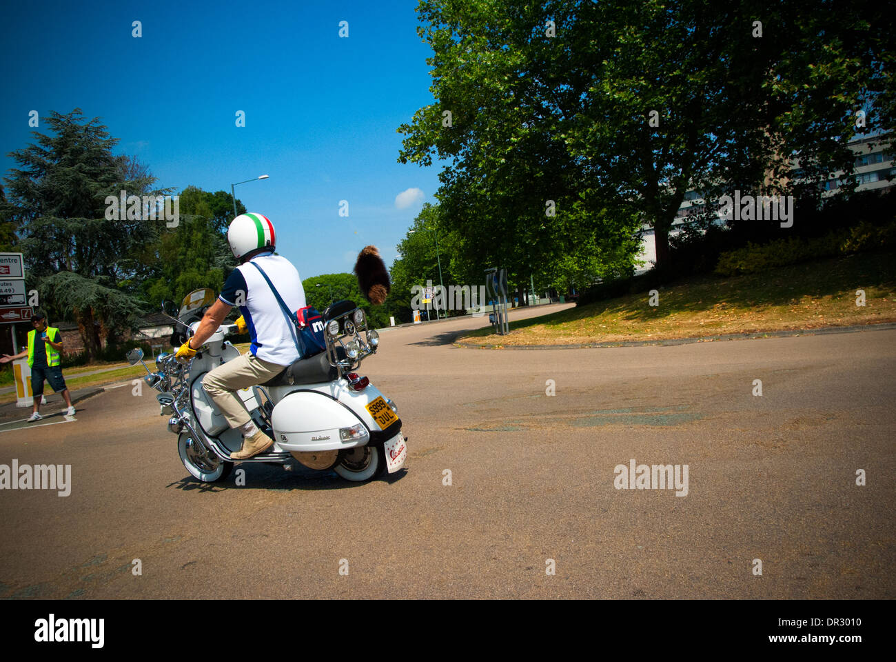 Ein Scooter Rally in Shrewsbury, Shropshire stattfindet. Stockfoto