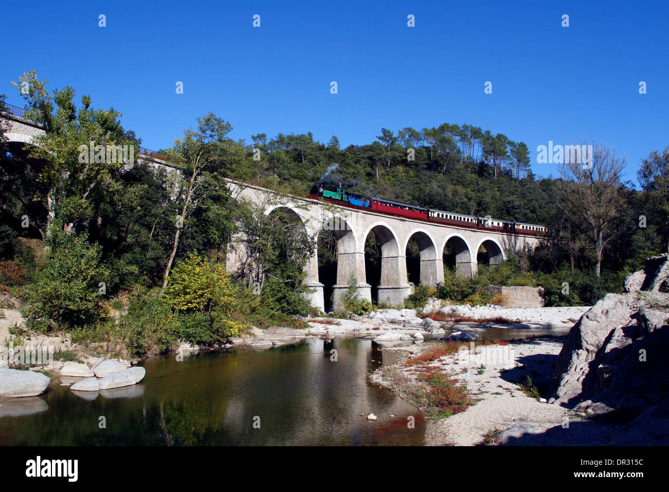 Dampfzug der Cevennen, Linie Anduze bis St. Jean Du Gard, Languedoc Roussillon, Frankreich Stockfoto