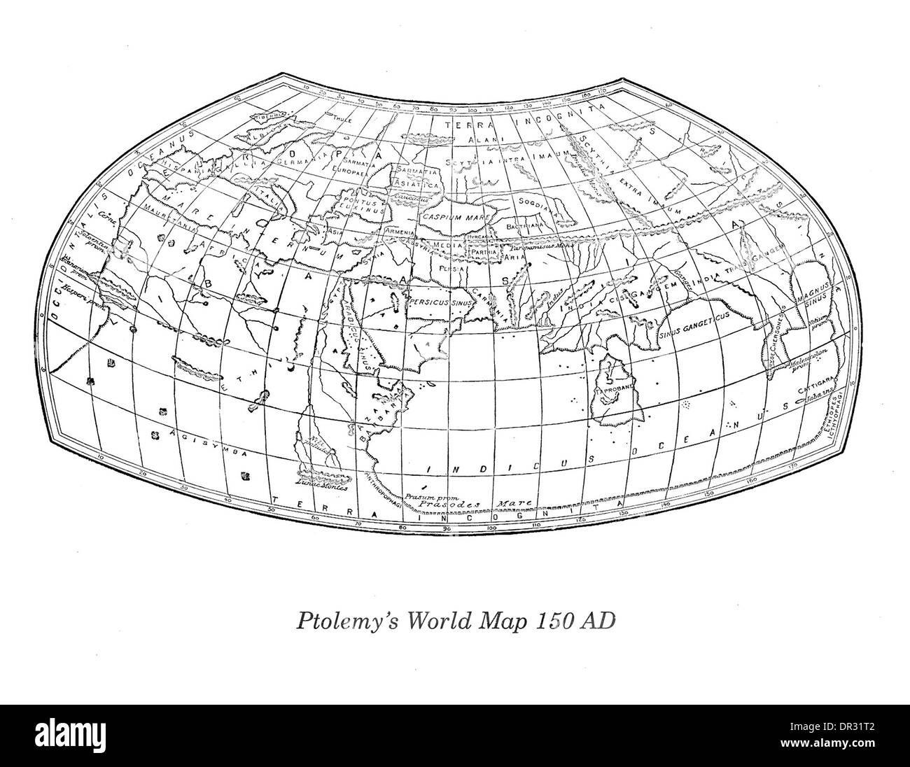 Claudius Ptolemäus (90-168AD) Weltkarte in sphärische Projektion C 150AD Astrologe, Astronom, Geograph, Mathematiker & Dichter Stockfoto