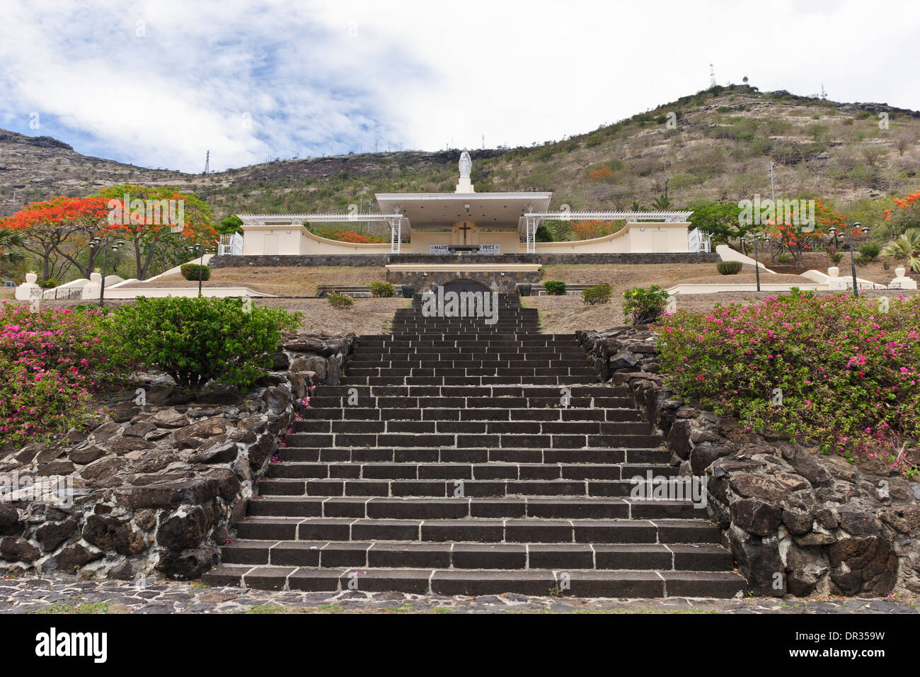Treppe zu Marie Reine De La Paix Kirche, Port Louis, Mauritius. Stockfoto