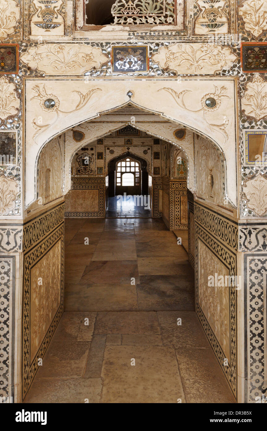 Sheesh Mahal, der Palace of Mirrors in der Amber Fort Jaipur, Rajasthan, Indien Stockfoto