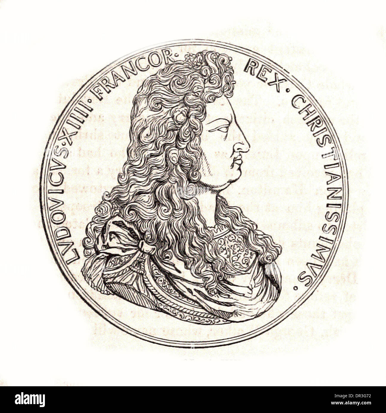 Medaille von Louis XIV - Britsh Gravur Stockfoto