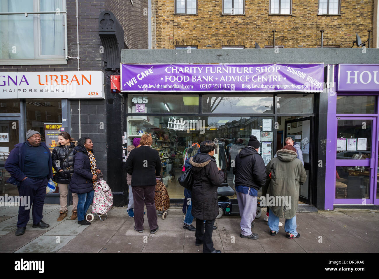 Die Lewisham Lebensmittelbank in New Cross, London, UK. Stockfoto
