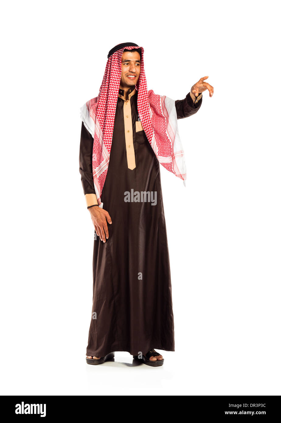 Arabische Mann virtuelle Taste auf weißem Hintergrund Stockfoto