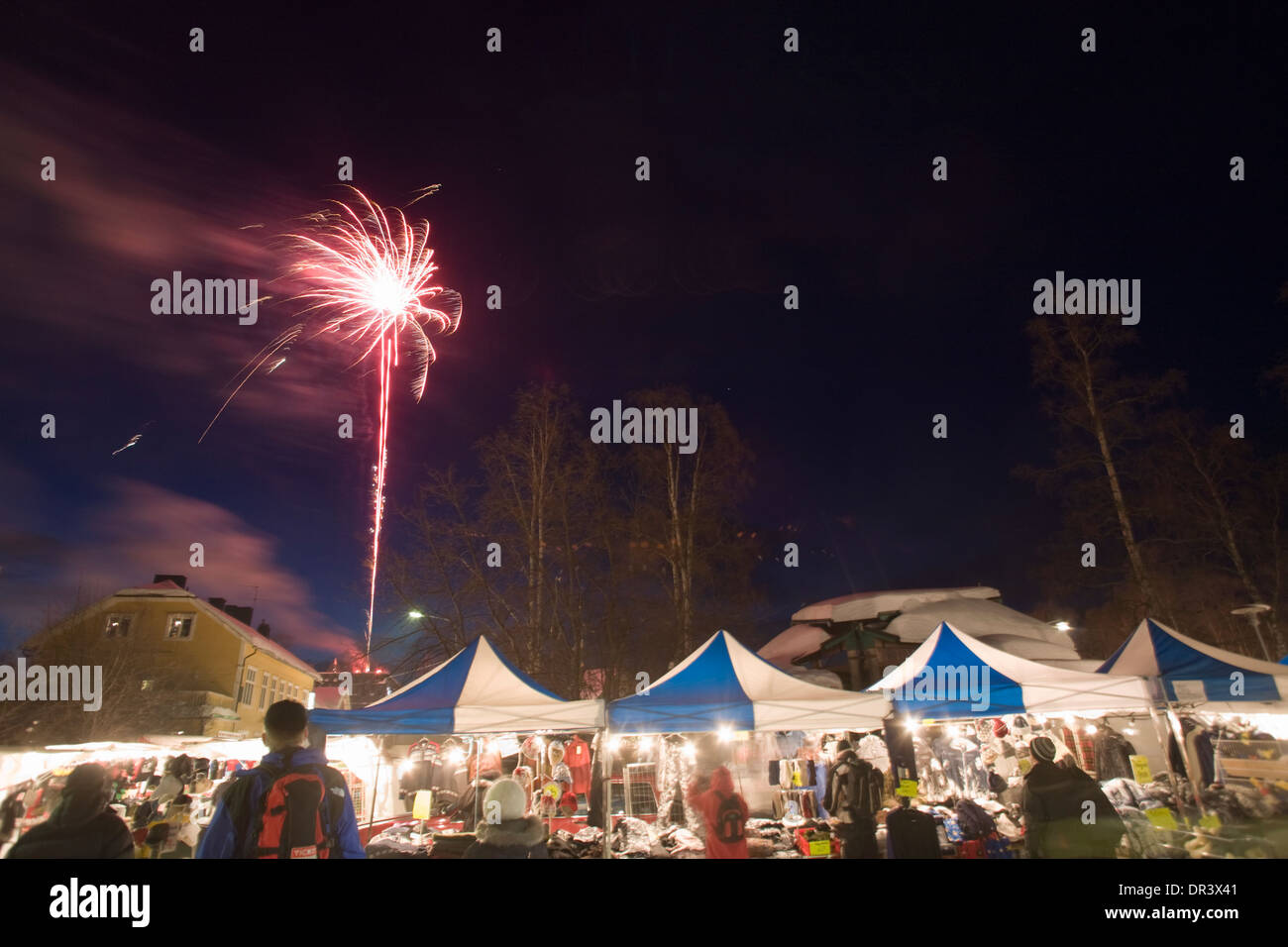 Markt Straße Jokkmokk fair Laponia Schweden Winter Stockfoto