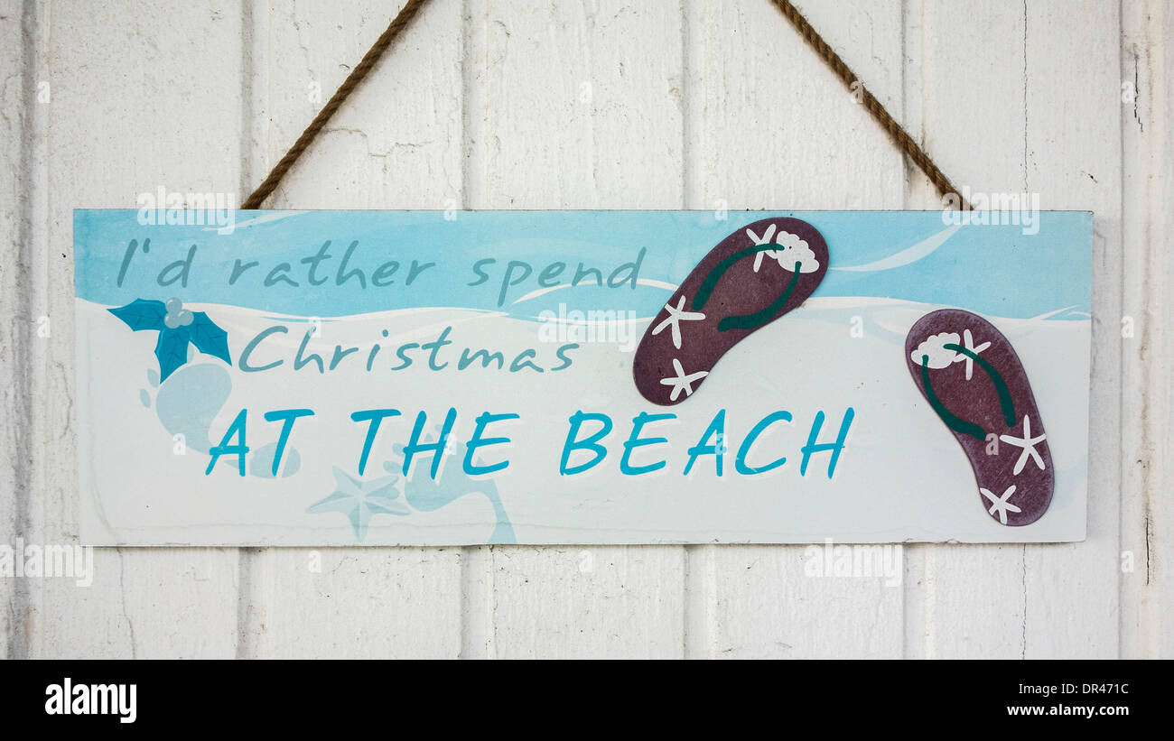 Ein Schild hängt an einer outdoor-Wand an einem Strand Resort erklärt: "Ich würde lieber verbringen Weihnachten am Strand." St. Croix, Virgin Islands USVI,U.S. U.S.V.I. Stockfoto