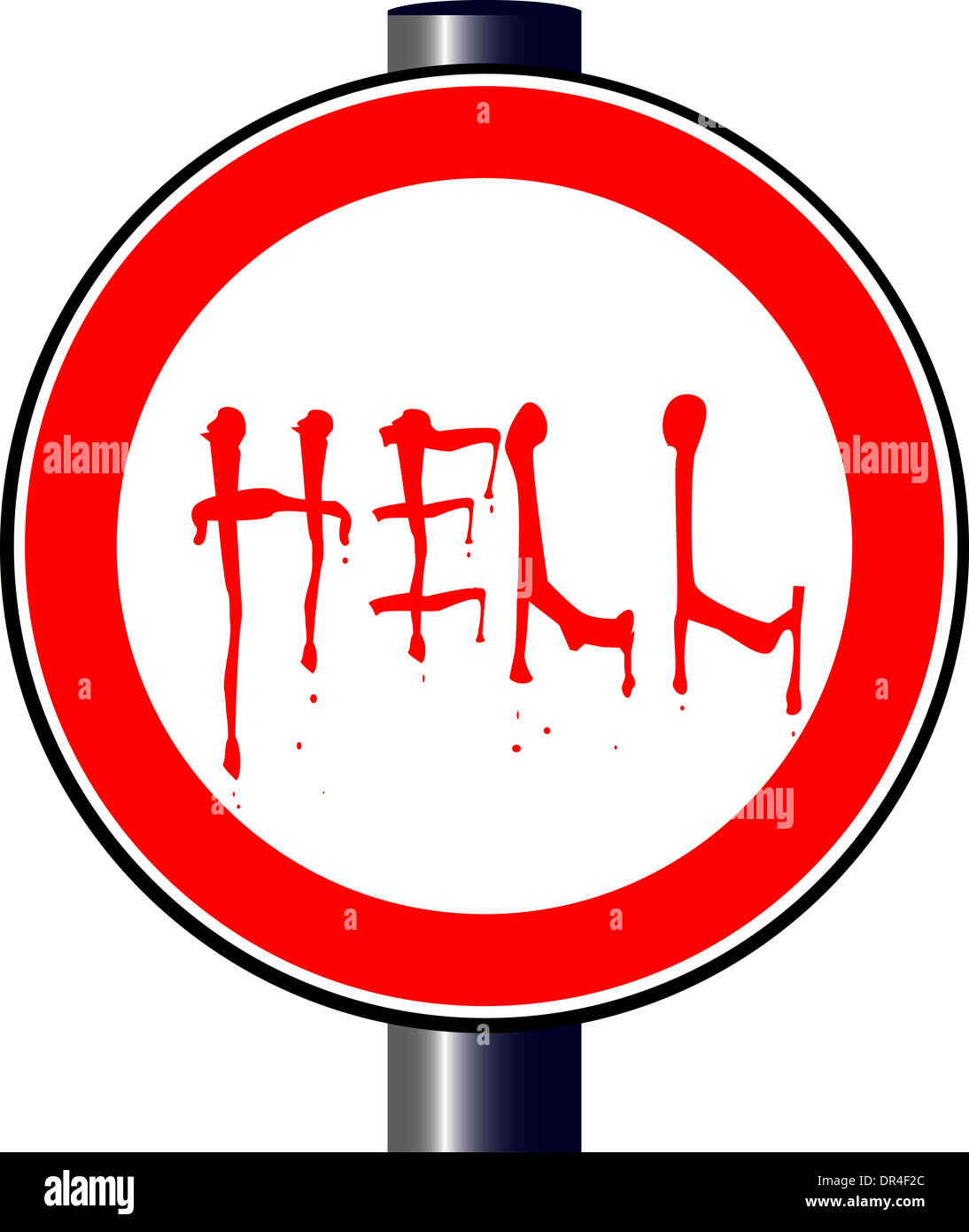 Eine große runde rote Verkehr anzeigen ein HELL-Verkehrsschild Stockfoto