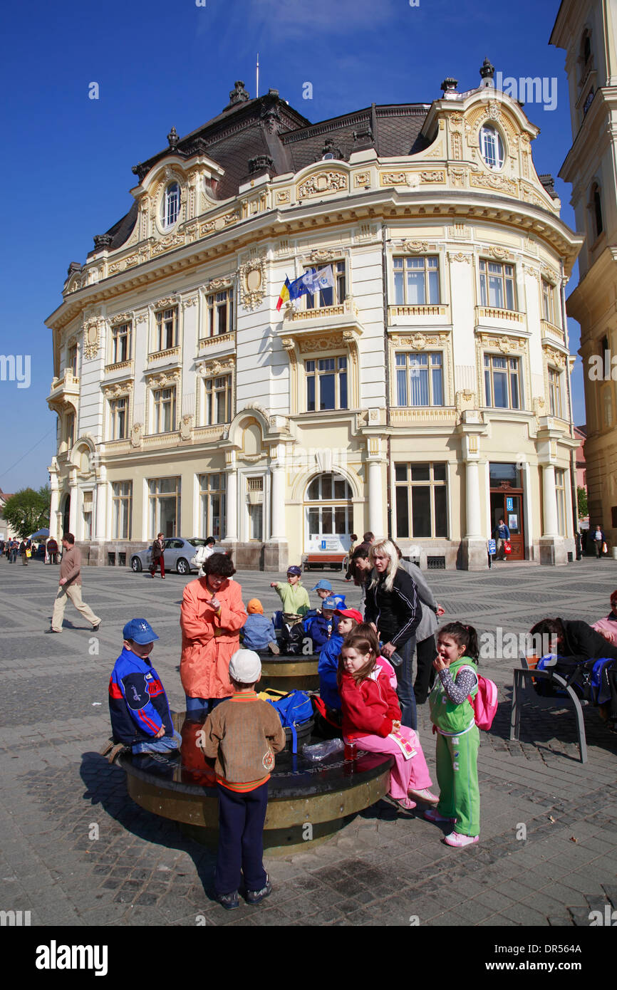 Piata Mare, großen Marktplatz, Rathaus, Sibiu (Hermannstadt), Siebenbürgen, Rumänien, Europa Stockfoto