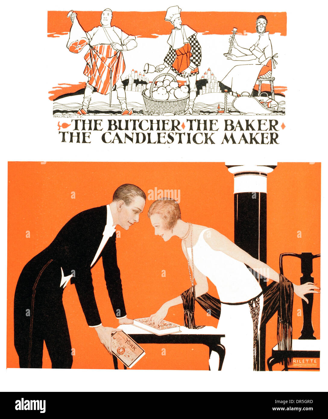 Britische Presse Werbung The Butcher Baker Stick Kerzenhersteller Designed für die Alliierten Zeitungen Ltd von John Austen entworfen Stockfoto