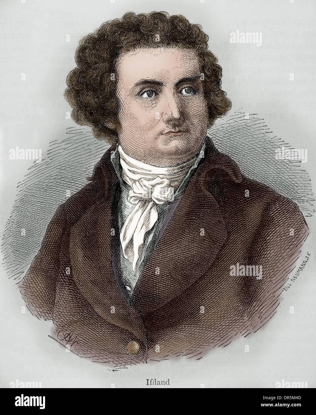 August Wilhelm Iffland (1759-1814). Deutscher Schauspieler und Dramatiker. Gravur in unserem Jahrhundert, 1883. Farbige. Stockfoto