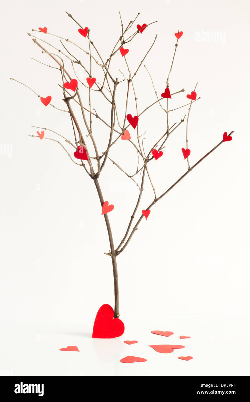 Papierherzen auf dem Baum abstrakte Zeichen der Liebe-Konzept Stockfoto