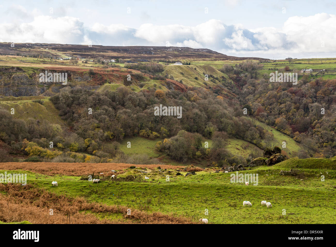 Reste der Gewinnung von Stein auf Pwll Du Hügel in Blaenavon World Heritage Site auf dem Gelände des alten Garn Ddryrs forge, UK Stockfoto