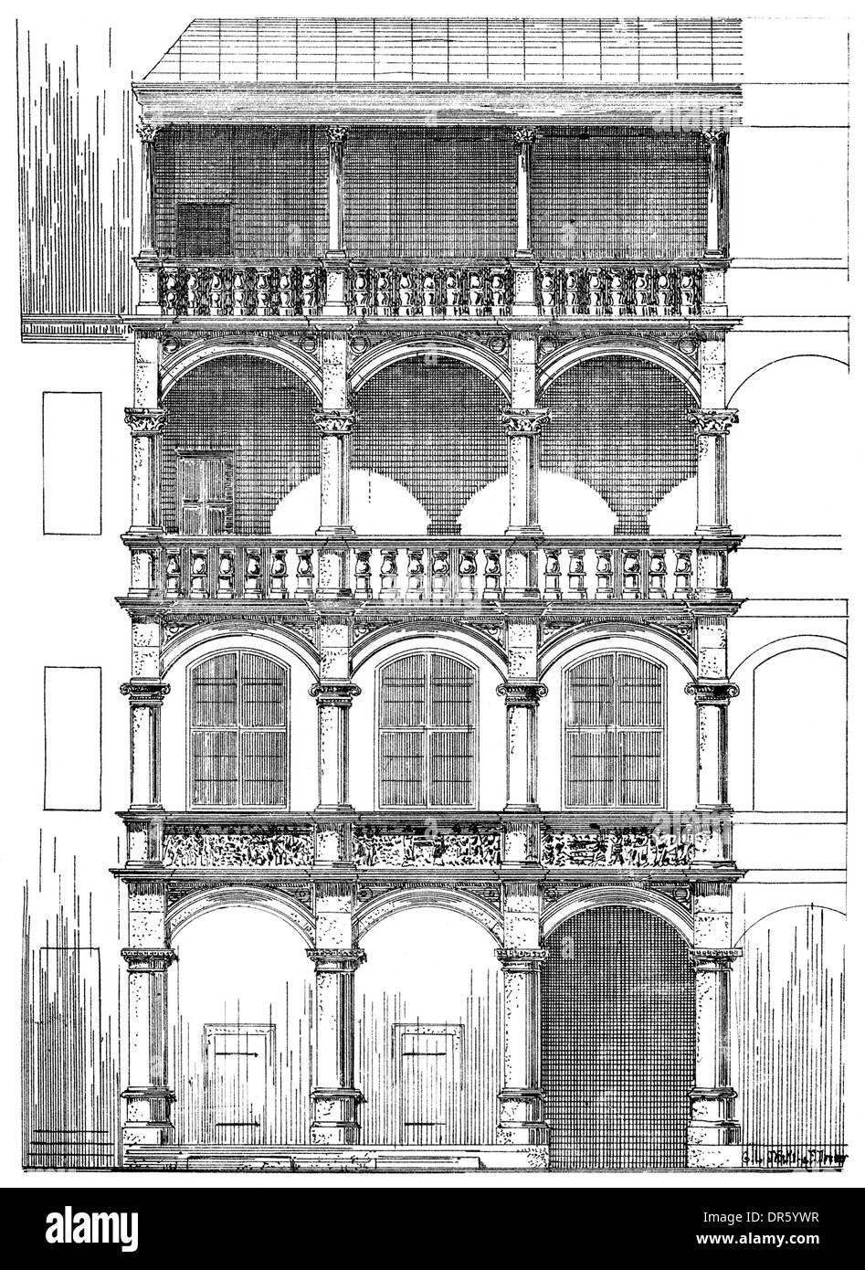 Fassade im Stil Renaissance, jetzt zerstört, Dresden, Sachsen, Deutschland, Europa Stockfoto