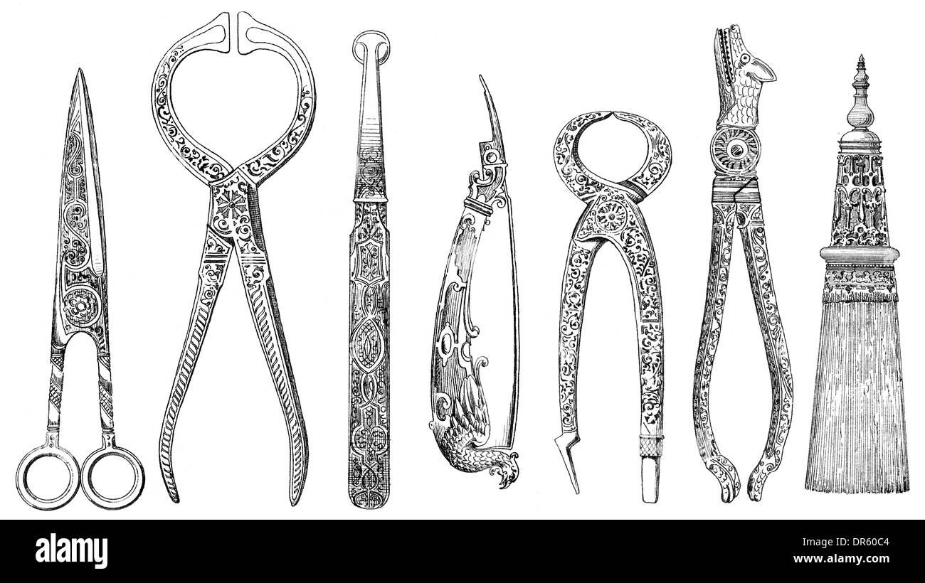 Deutschen Renaissance-Stil, historische Darstellung aus dem 19. Jahrhundert, 1882, verschiedene Werkzeuge aus dem 16. Jahrhundert Stockfoto