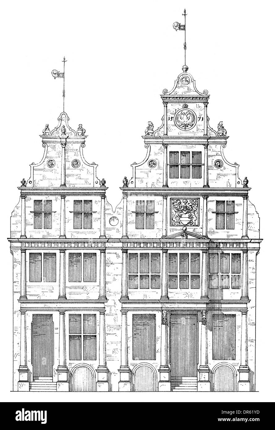 Stil der Renaissance, 16. Jahrhundert Stadt Giebelhäuser am Prinzipalmarkt Quadrat, Münster, Nordrhein-Westfalen, Deutsch Stockfoto