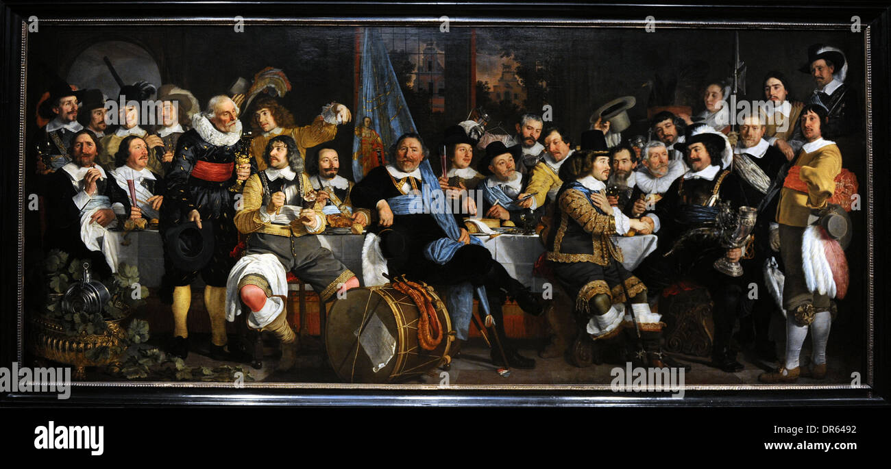 Van der Helst (1613-1670). Niederländischer Maler. Bankett von der Amsterdamer Schützengilde zur Feier des Friedens von Münster, 1648. Stockfoto