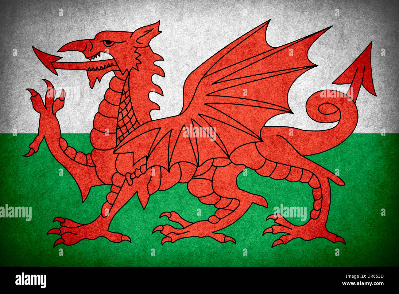 Flagge von Wales oder Walisisch Banner auf grobe Muster Papierstruktur Stockfoto