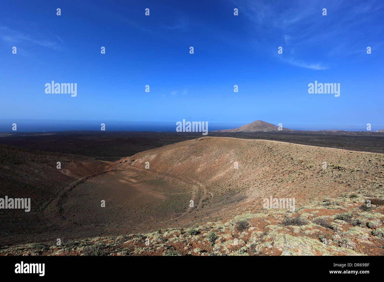 Montana-Bereich Calderata, erloschenen Vulkankrater, Timanfaya Nationalpark Parque Nacional de Timanfaya, Montañas del Fuego, Feuer Stockfoto