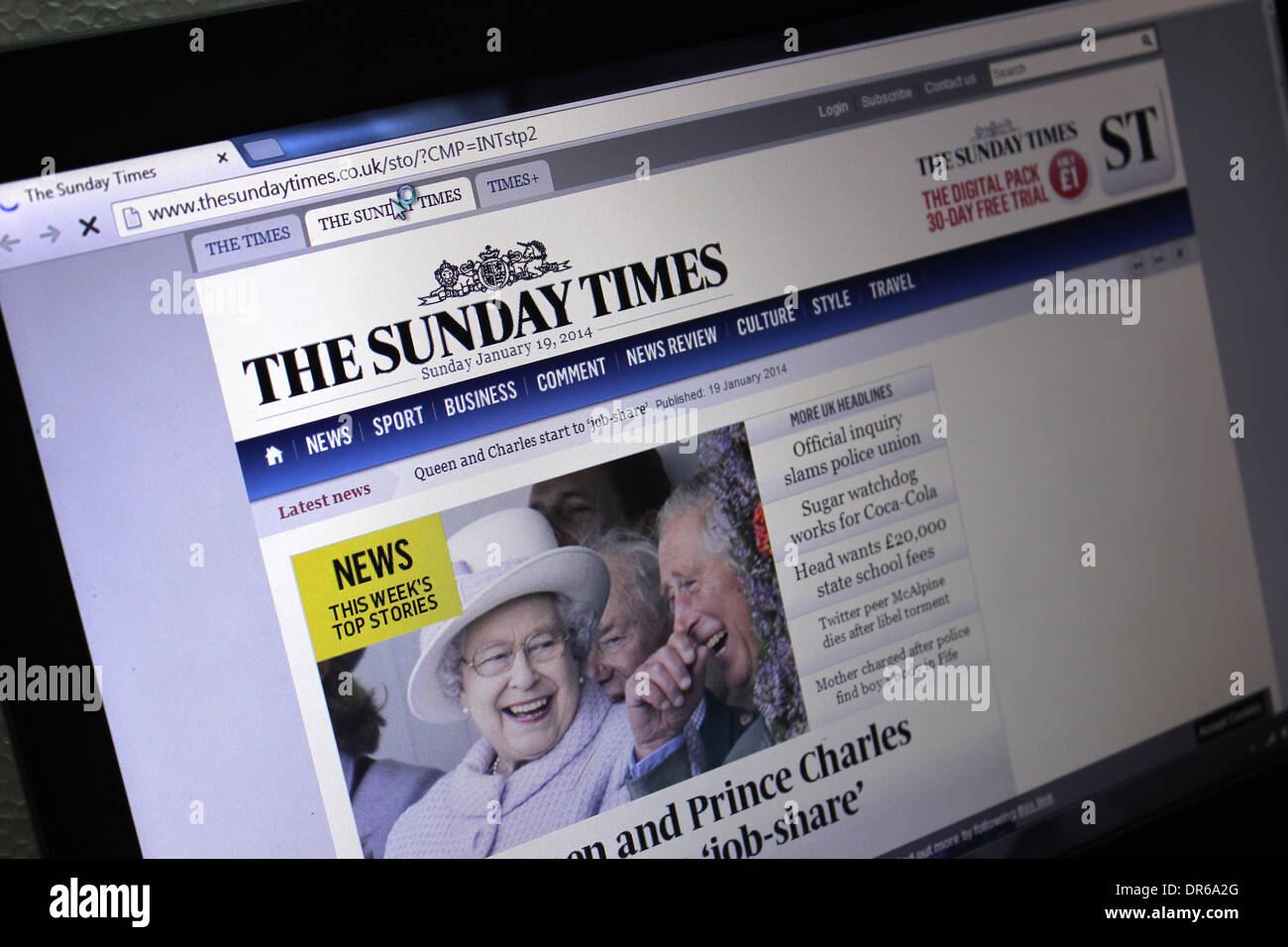 Die Sunday Times-Website Stockfoto