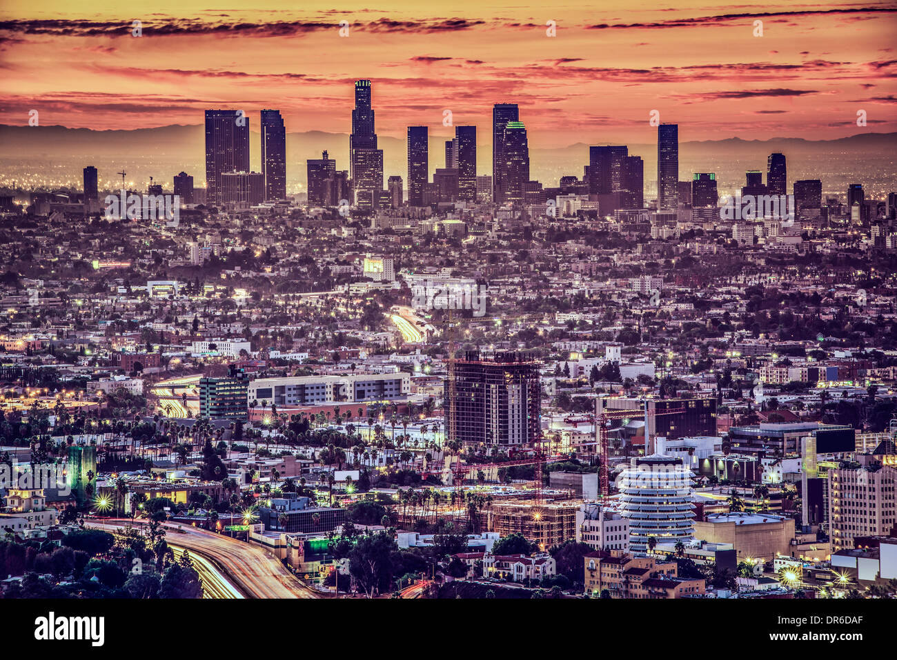 Los Angeles, Kalifornien, USA am frühen Morgen Innenstadt Stadtbild. Stockfoto