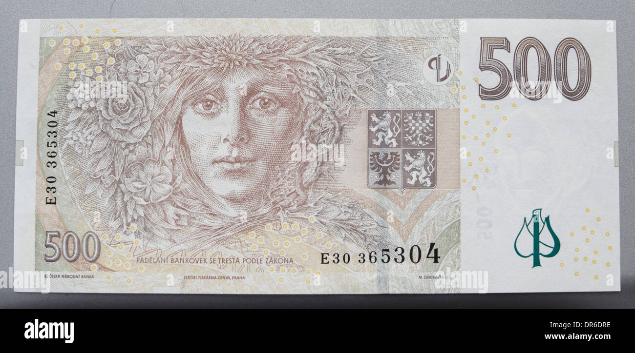 Die Kehrseite der Tschechischen Republik 500 Kronen Banknote mit