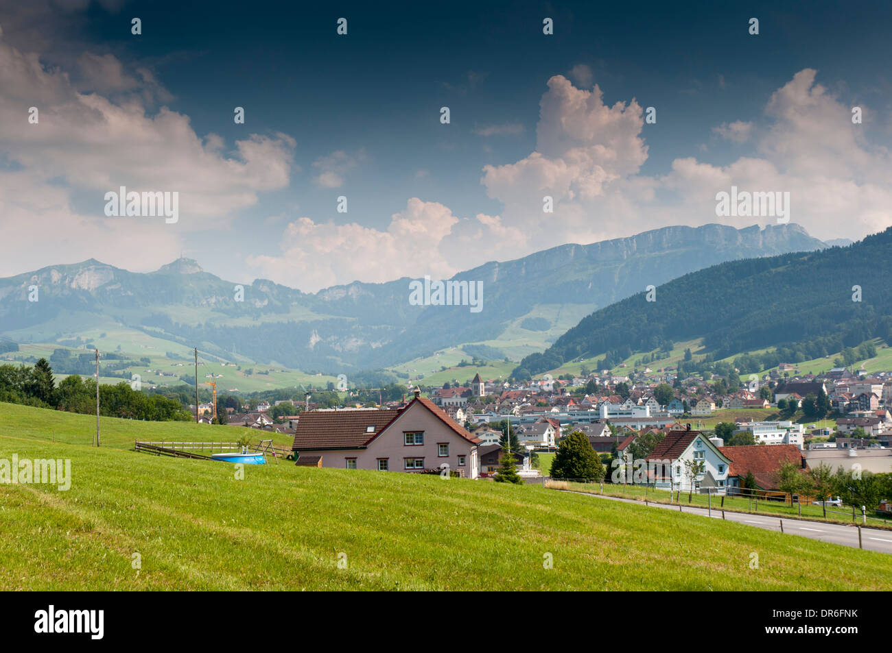 Blick auf die Stadt Appenzell im Appenzellerland, Schweiz Stockfoto