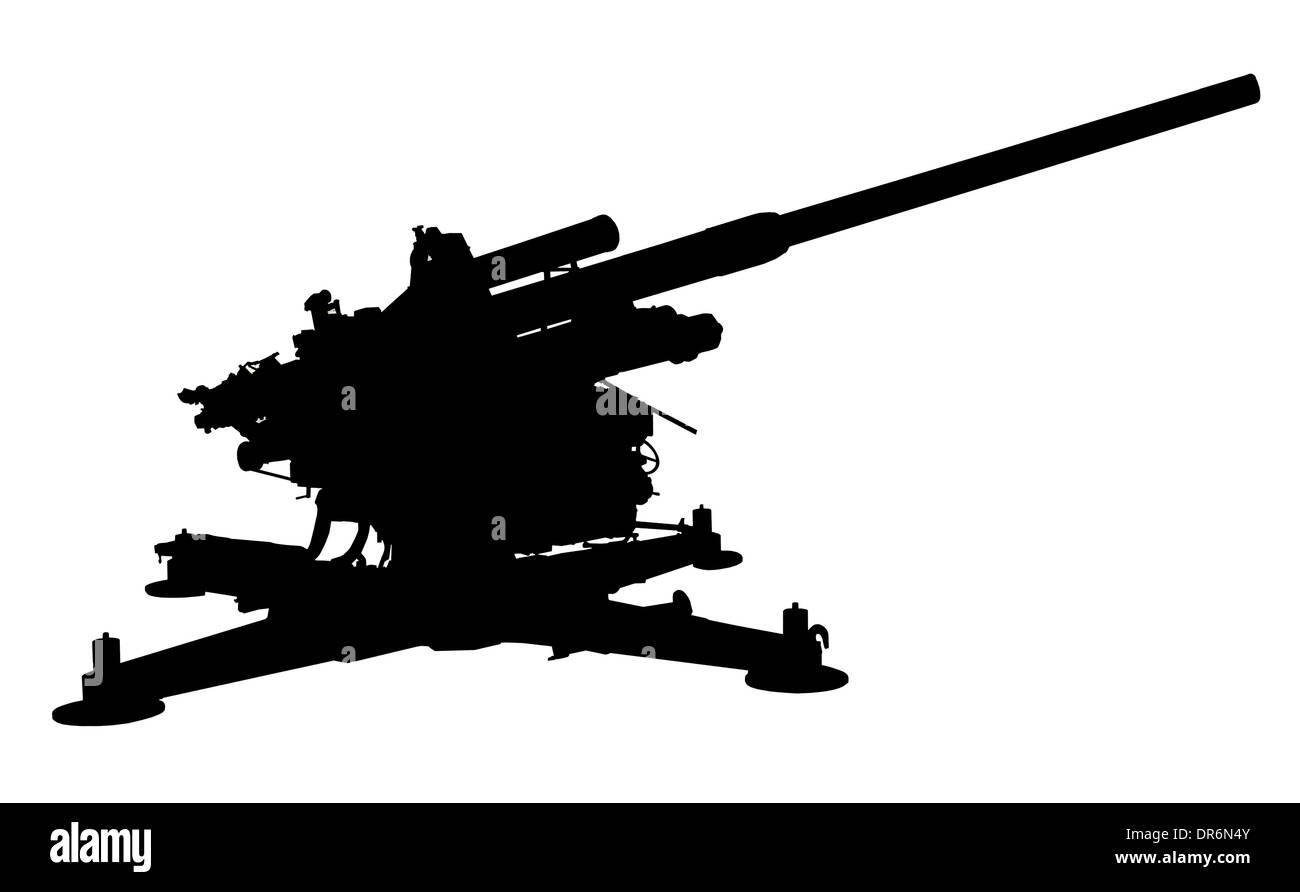 Silhouette der Flak 38, 105-mm-Flak-Geschütz Stockfoto