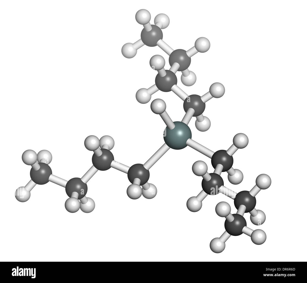 Tributyltin Hydride Molekül. Organozinn-Reagenz in der organischen Synthese verwendet. Atome werden als Kugeln dargestellt. Stockfoto