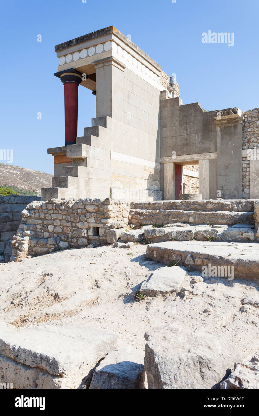 Bemerkenswerte Nordeingang des alten Palast von Knossos in Kreta, Griechenland Stockfoto