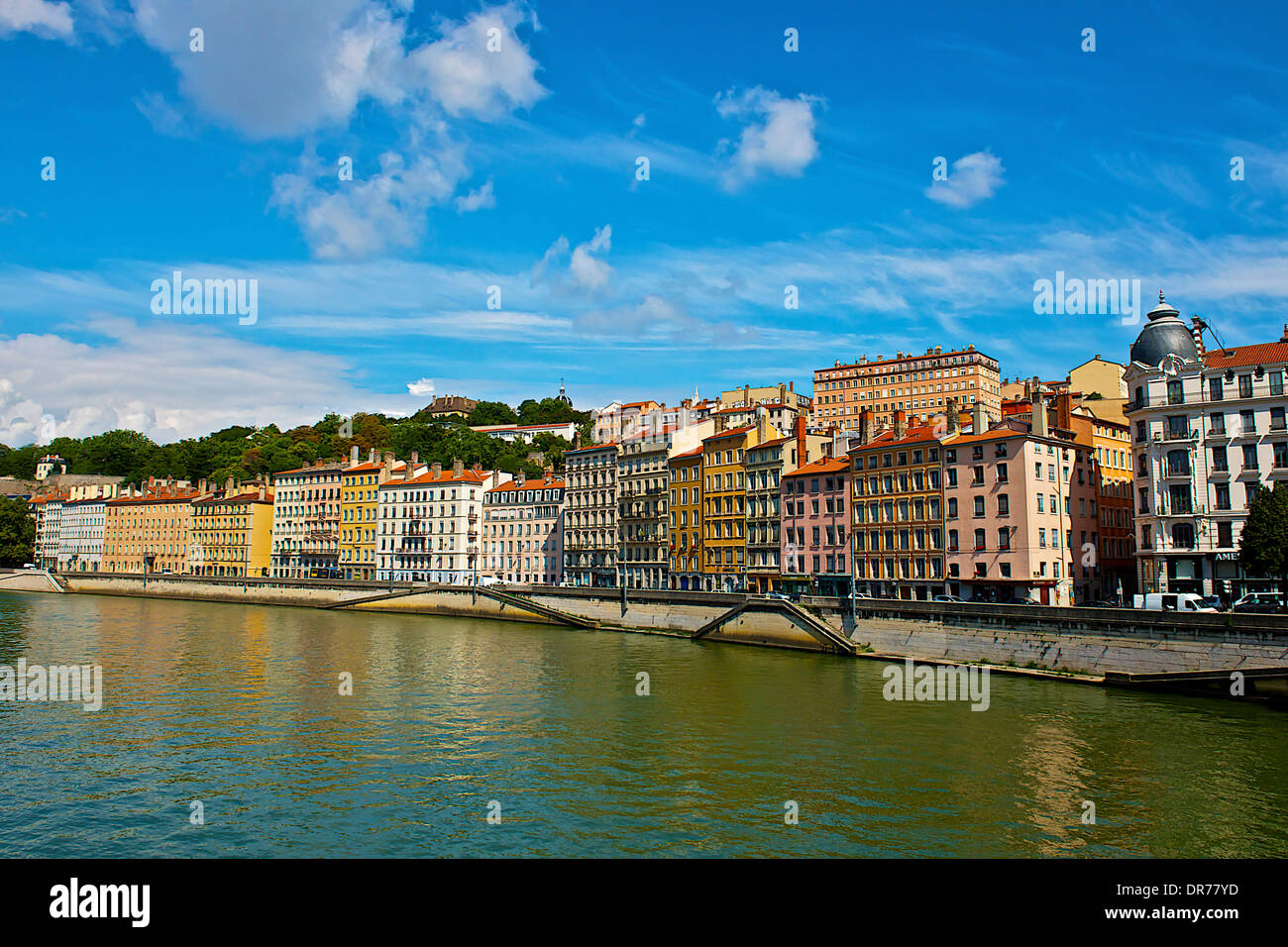 Saône und Altstadt in Lyon, Frankreich Stockfoto