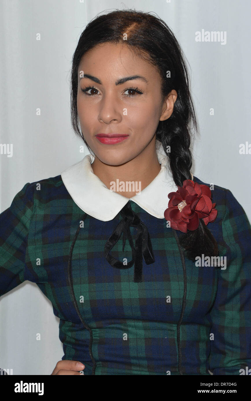 London, UK: Kathryn Drysdale betreut die MediaSKIN NTA Gifting Lounge im Penthouse, 1 Leicester Square in London, 20. Januar 2014 Credit: siehe Li/Alamy Live News Stockfoto