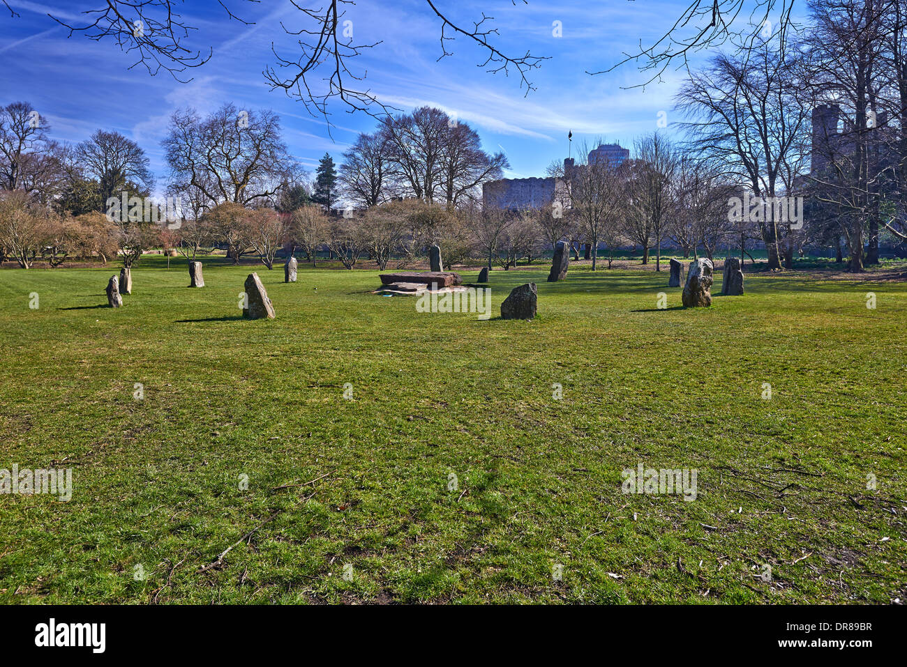 Die Gorsedd Stone Circle befindet sich in Coopers Field Bute Park, Cardiff, Südwales Stockfoto