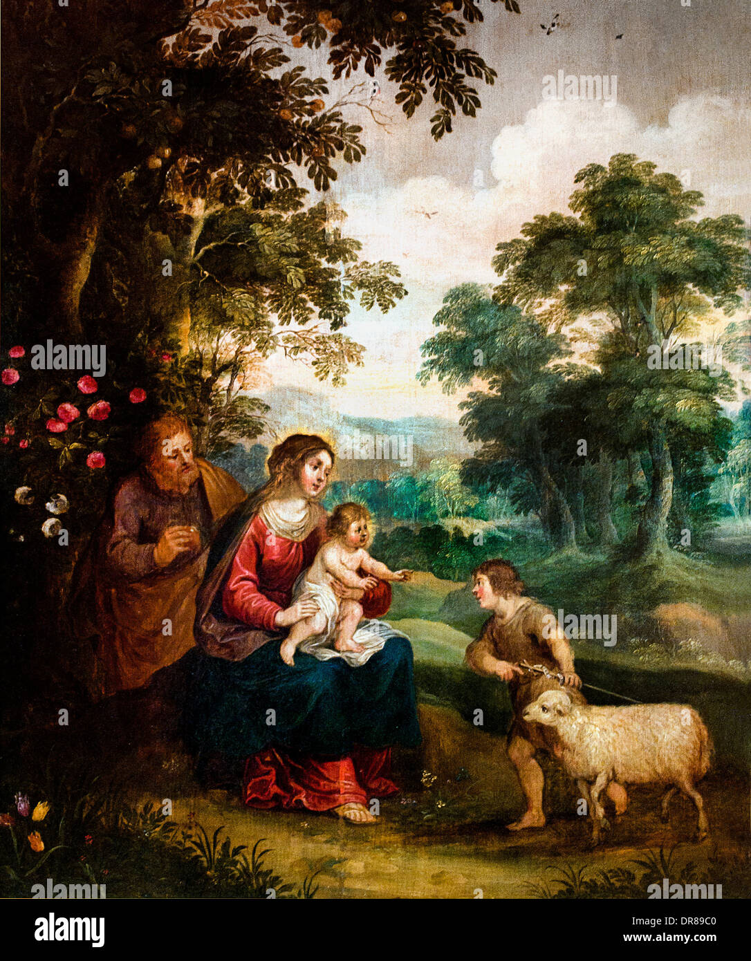 Rest der Heiligen Familie von Pieter van Avont 1600-1652 flämischen Belgien Belgien Stockfoto