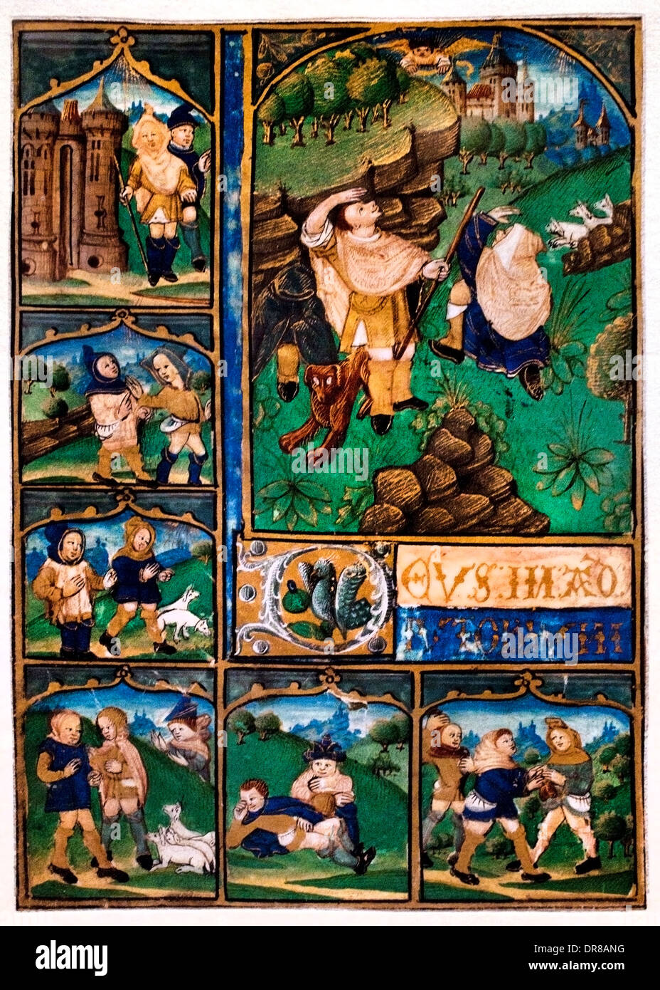 Stunden-Blatt. Meister der Apokalypse Aymar de Poitiers (aktive Dauphine 1480-1490). Die Verkündigung an die Hirten Stockfoto