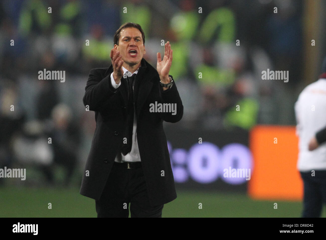 Rom, Italien. 21. Januar 2014. Olympiastadion - italienische Tim WM 2014. Viertel-Finale als Roma gegen Juventus Garcia (Roma-Trainer) feiert den Sieg Credit: Action Plus Sport/Alamy Live News Stockfoto