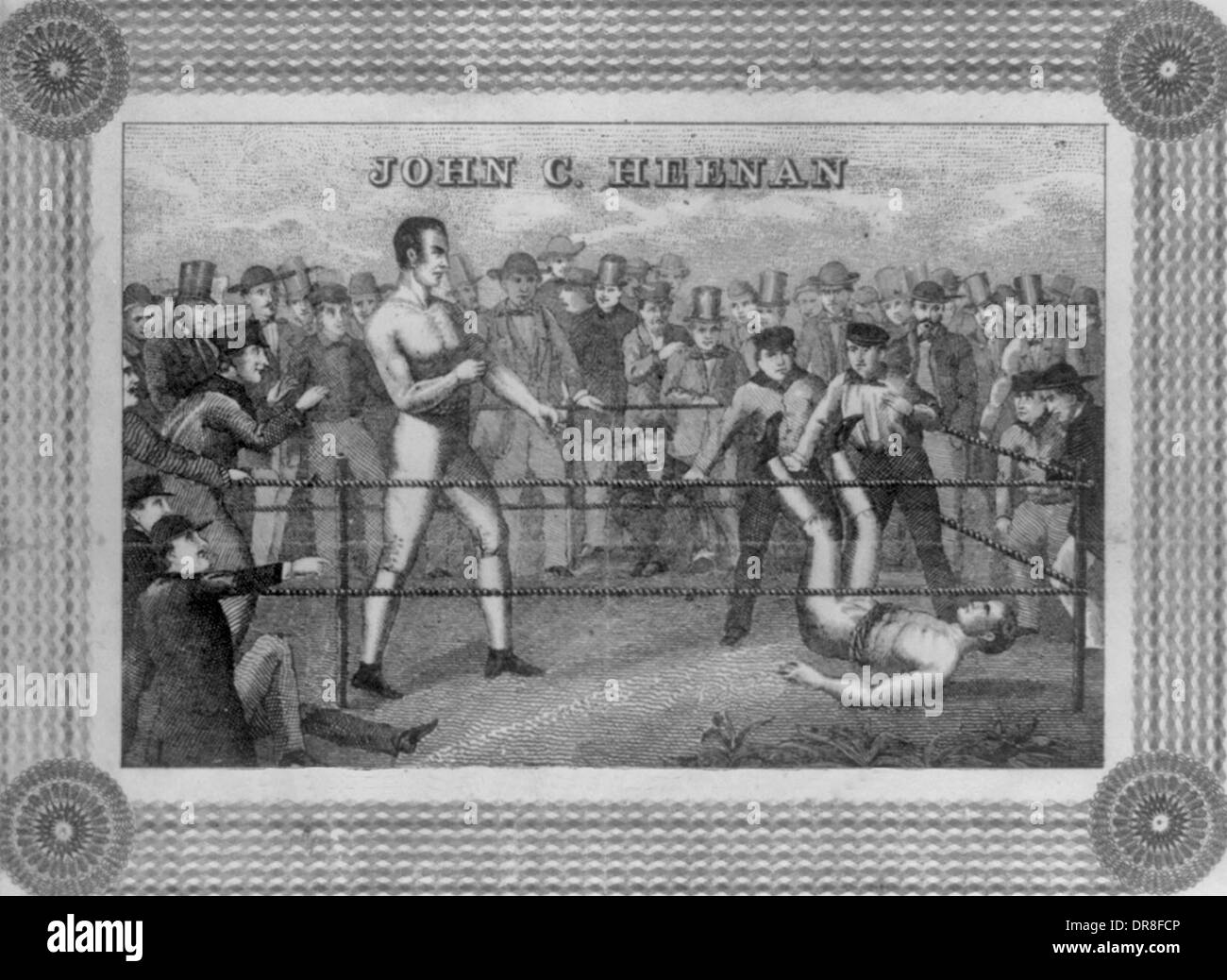 John C Heenan - Prizefighter sein Gegner von den Füßen zu klopfen, in den Ring. 1860 Stockfoto