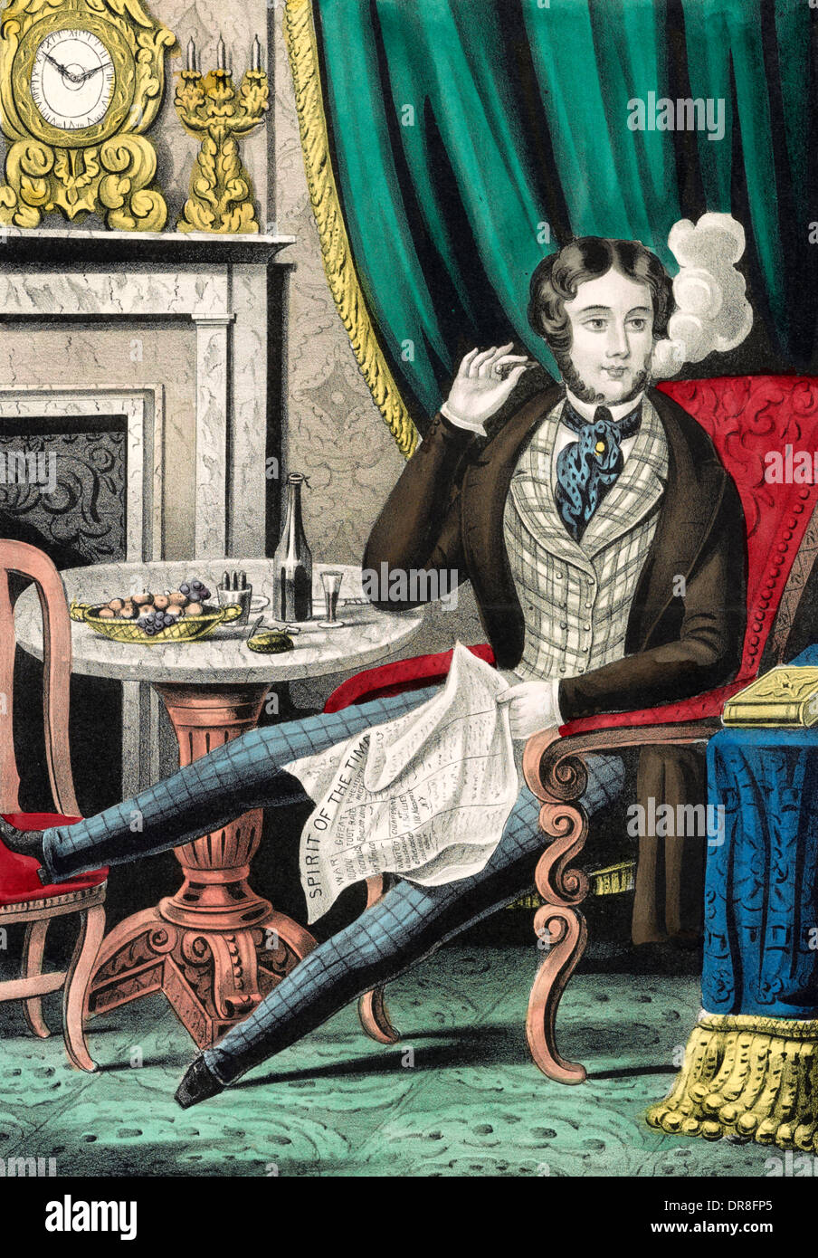 Single - ein einzigen Gentleman genießt eine Rauchen und trinken in Frieden, ca. 1845 Stockfoto