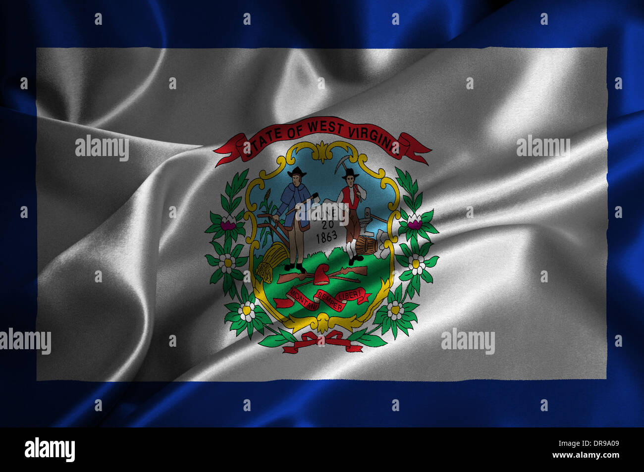 West Virginia Flagge auf seidige Textur. Stockfoto West Virginia Flagge auf seidige Textur. Stockfoto