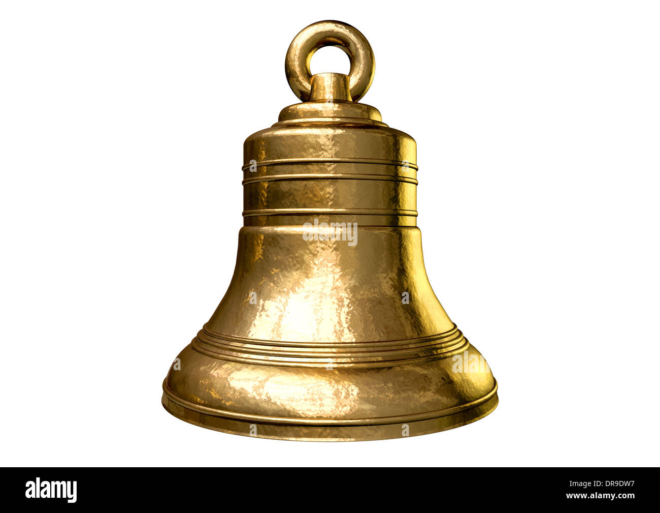 Eine regelmäßige gold Metall Glocke auf einem isolierten weißen Hintergrund Stockfoto