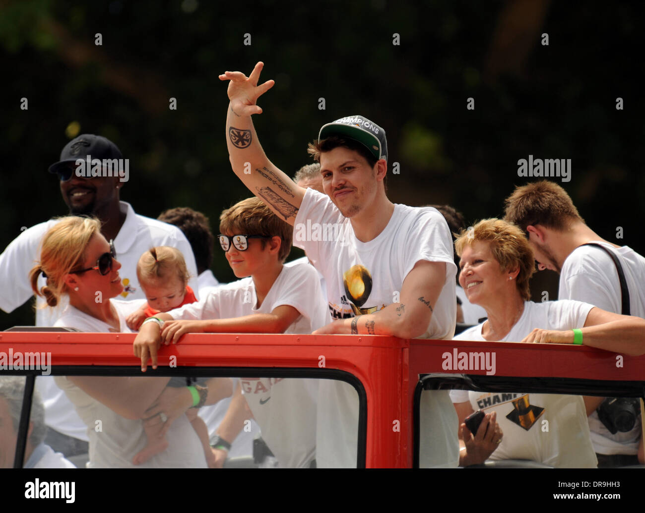 Mike Miller während einer Miami Heat-Sieg-Parade durch die Straßen von Miami, Florida, USA am 25. Juni 2012. Die Hitze schlagen die Oklahoma Thunder um den NBA-Titel zu gewinnen. Miami, Florida - 25.06.12 Stockfoto