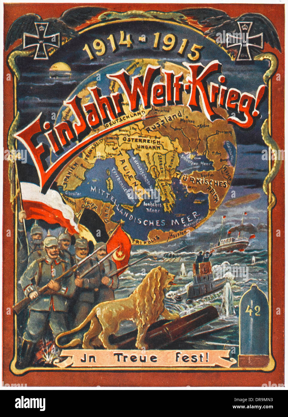 "Ein Jahr des Weltkriegs" 1914-15 - Hervorhebung der Verbündeten der deutschen Kriegsanstrengungen einschließlich des Osmanischen Reiches. Stockfoto