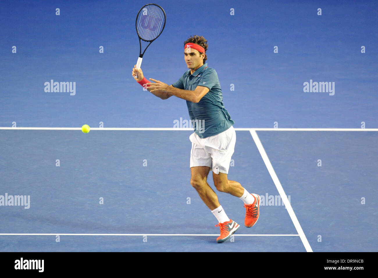 Melbourne, Australien. 22. Januar 2014. Roger Federer der Schweiz in Aktion am Tag 10 der Australian Open aus Melbourne Park. Bildnachweis: Aktion Plus Sport/Alamy Live-Nachrichten Stockfoto