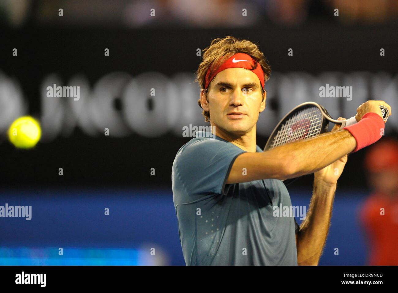 Melbourne, Australien. 22. Januar 2014. Roger Federer der Schweiz in Aktion am Tag 10 der Australian Open aus Melbourne Park. Bildnachweis: Aktion Plus Sport/Alamy Live-Nachrichten Stockfoto