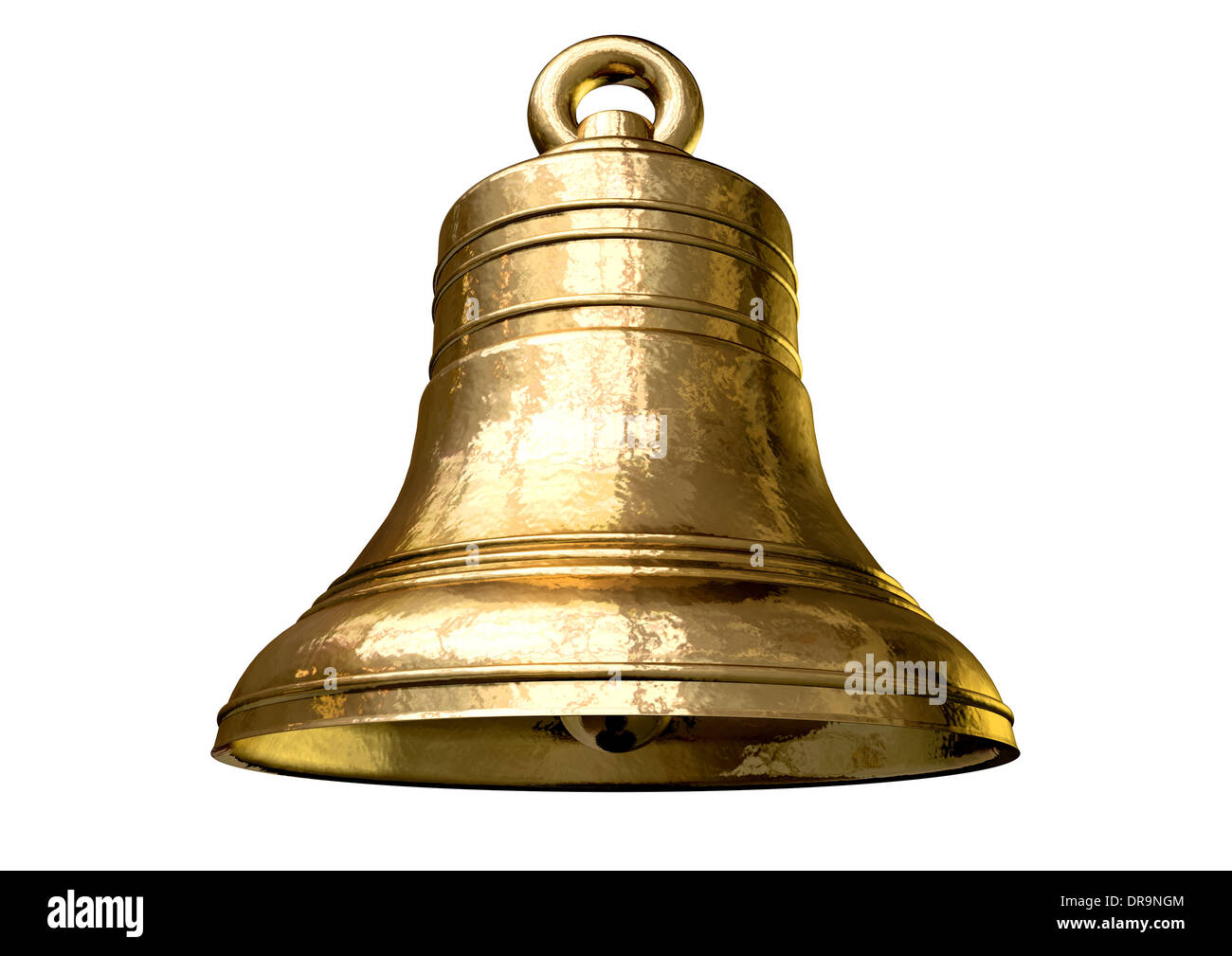 Eine regelmäßige gold Metall Glocke auf einem isolierten weißen Hintergrund Stockfoto