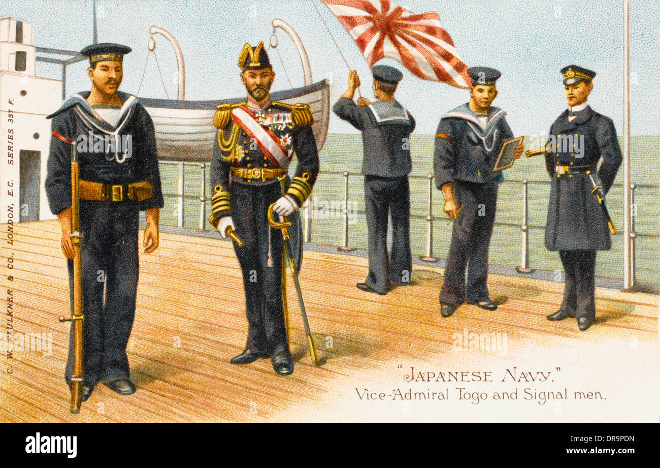 Japanischer Vize-Admiral Togo und Signal-Männer Stockfoto