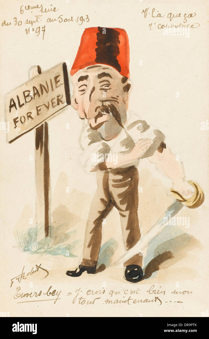 Enver Pascha - Aquarell-Cartoon-Karte Stockfoto