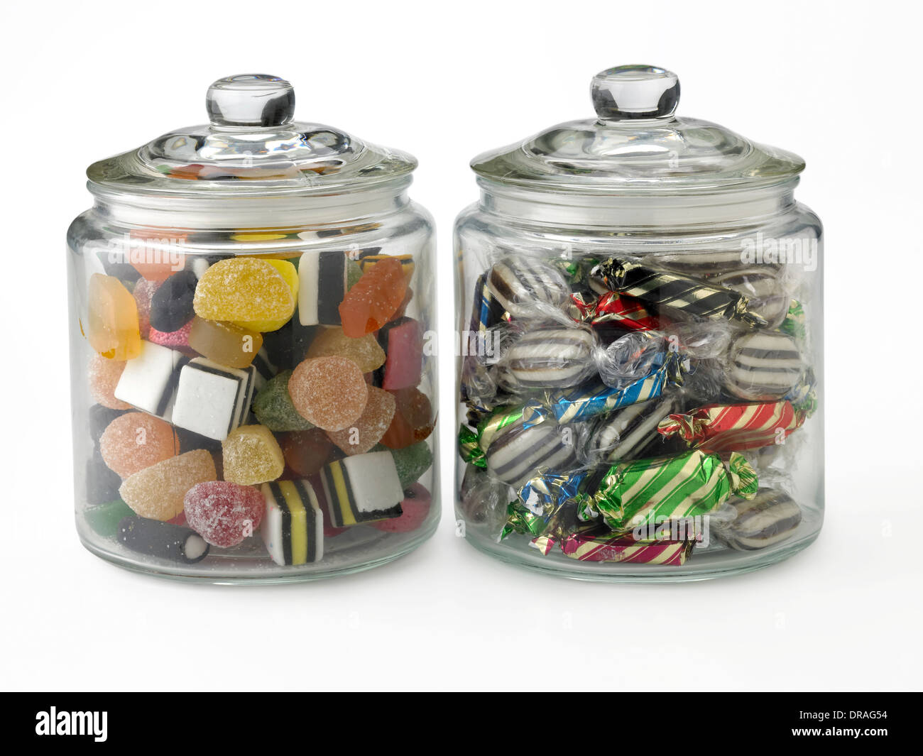 Bonbons in Gläsern Stockfoto