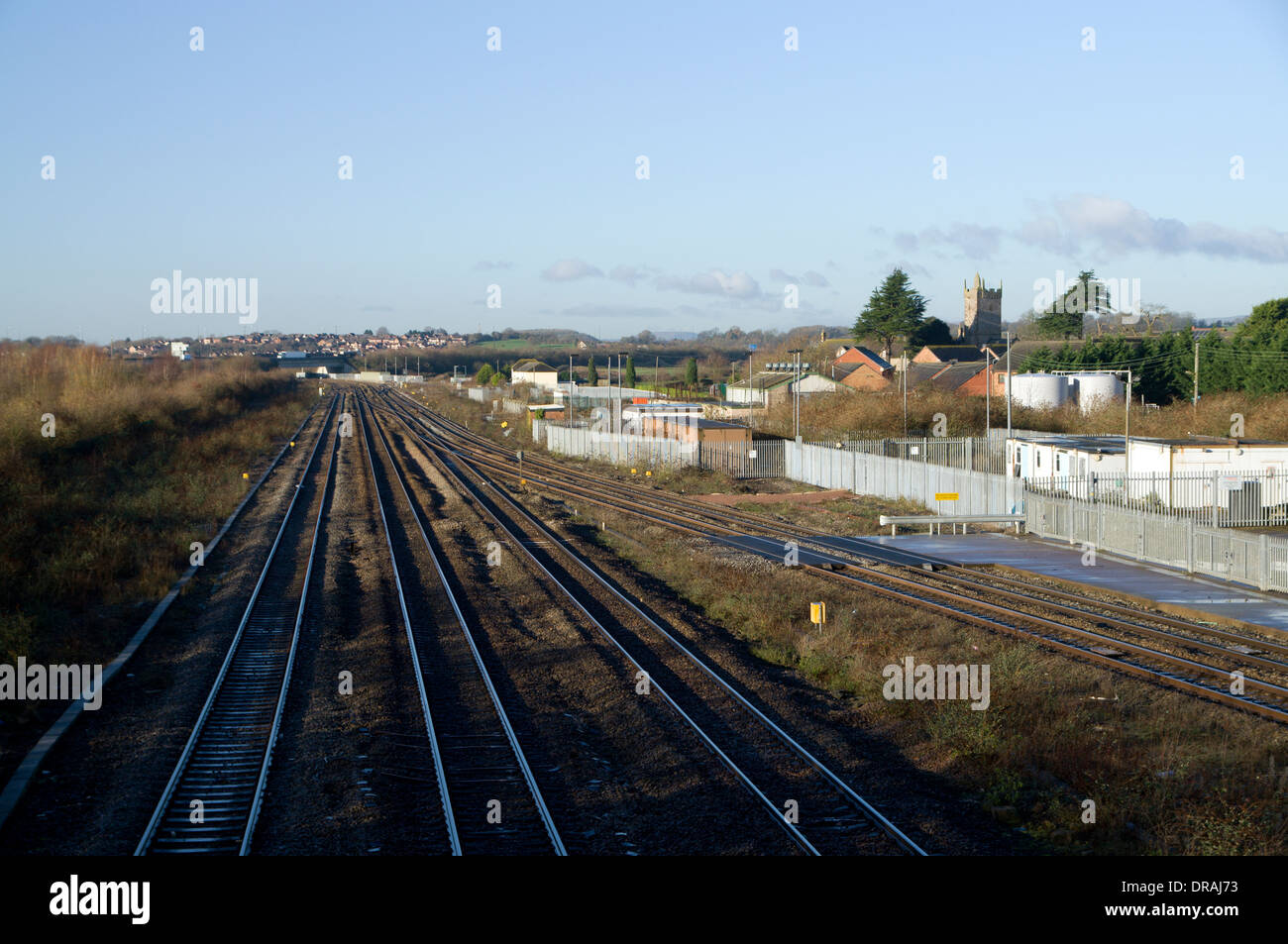 Eisenbahnstrecken am Severn Tunnel Kreuzung in der Nähe Caldicot, South Wales. Stockfoto